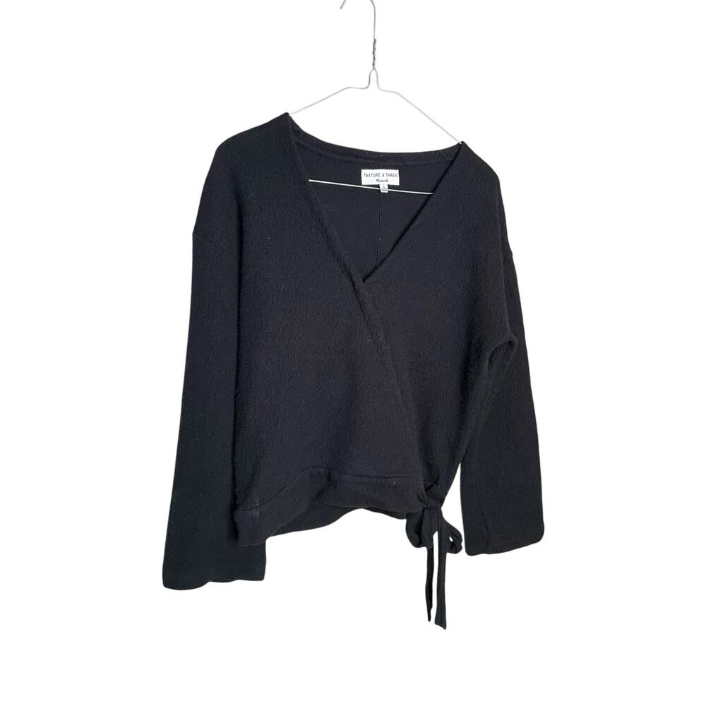 Madewell Texture & Thread Fleece Wrap Top Long Sleeves Black Womens Size Small